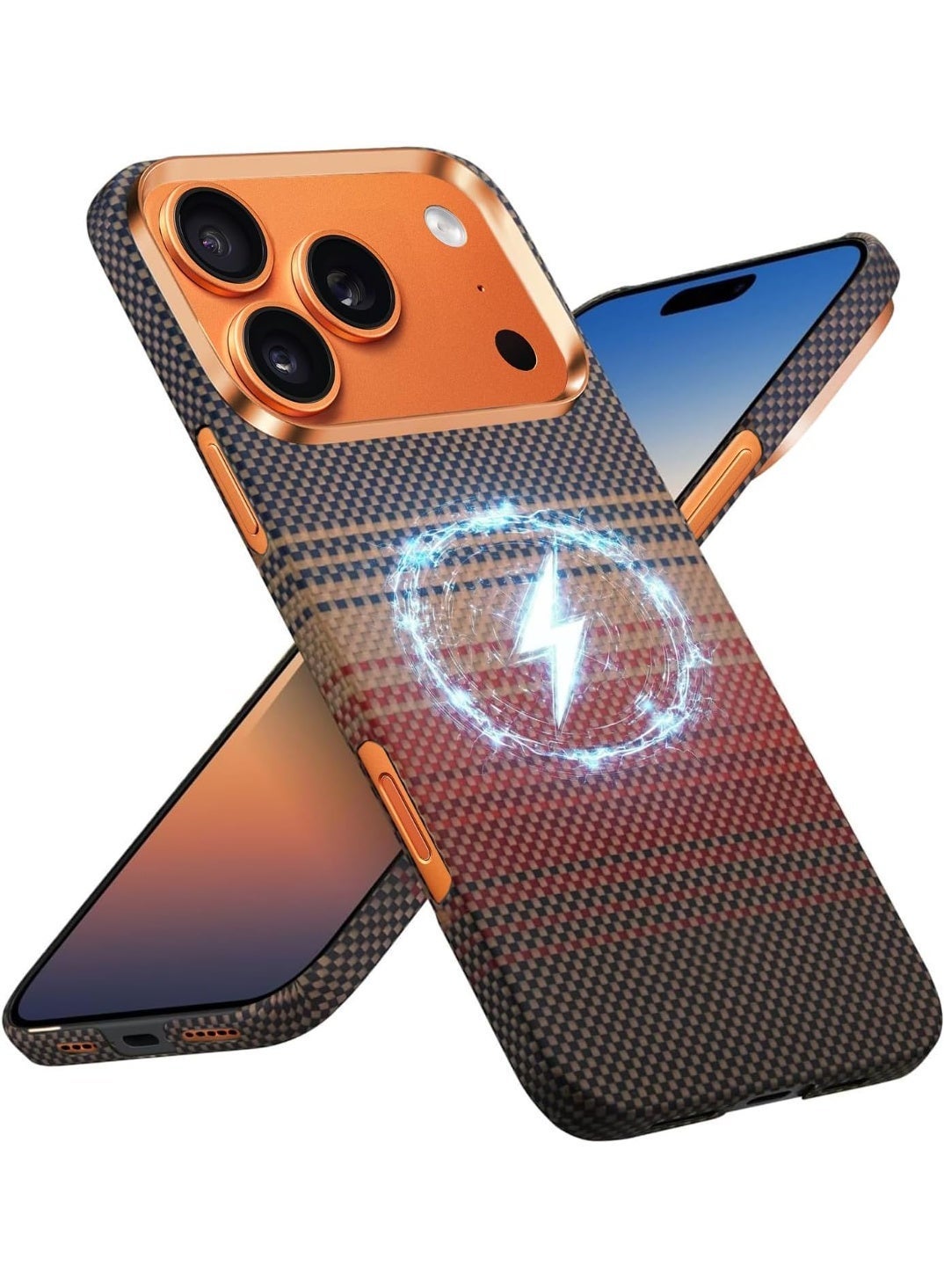 RADIANCES FOR iPhone 17 Pro Max Case: Carbon Fiber Texture Magnetic Charging Compatible - Ultra Slim Lightweight Shockproof - Stylish Minimalist Design for Business Professionals (Gold, 17 Pro Max)