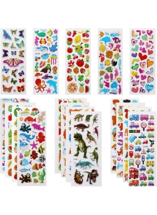 RADIANCES FOR 3D Stickers for Kids Puffy Stickers 550+ Children Stickers 22 Variety Sheets for Rewarding Gifts Scrapbooking Including Animals, Fish, Dinosaurs, Numbers, Fruits, Trucks, Butterfly and More